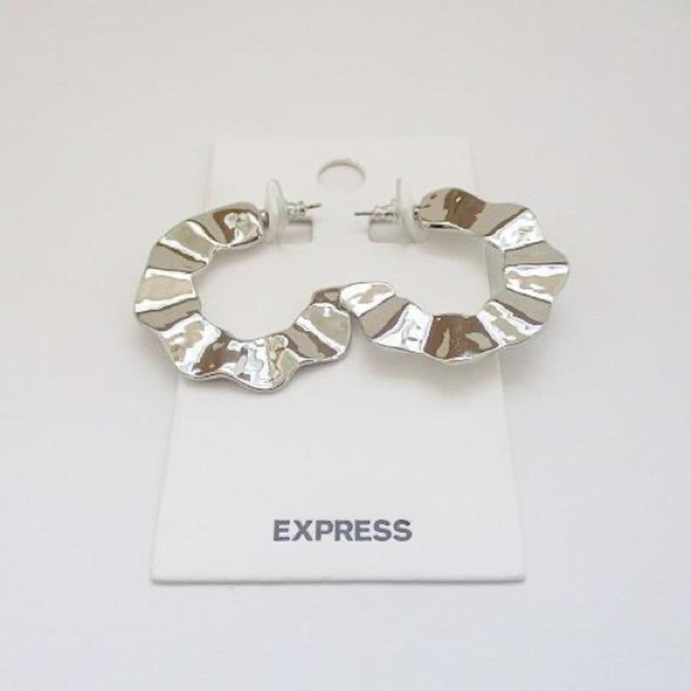 NWOT Express Silver Tone Crinkle Hoop Earrings